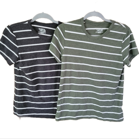 Women's Time and Tru Short Sleeve Striped Tees (Lot of 2) - Picture 1 of 6